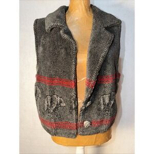 VTG Pine Cone Designs plush sherpa fleece vest BEAR Pattern W Figural Buttons LG